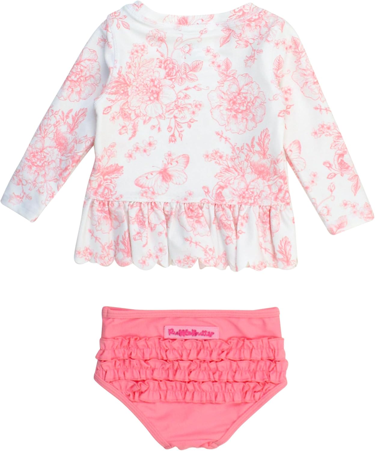 RuffleButts Baby/Toddler Girls Scalloped Long Sleeve Rash Guard 2-Piece UPF50+ Sun Protected Swimsuit - Image 4