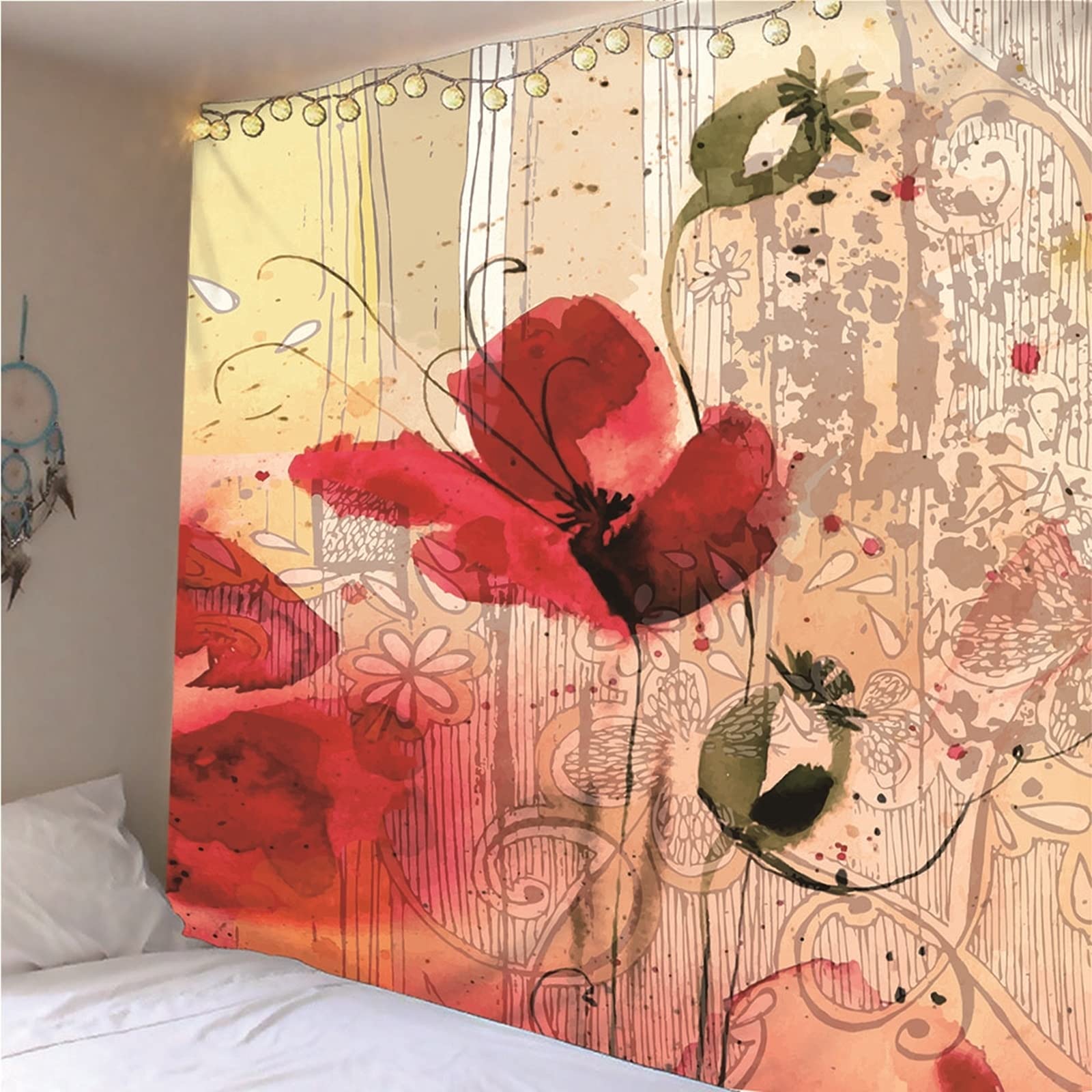 Aeici Tapices Pared, Tapiz De Tela para La Pared Flor Tapiz Pared Wall Hanging, Bedsheet(260X240Cm)
