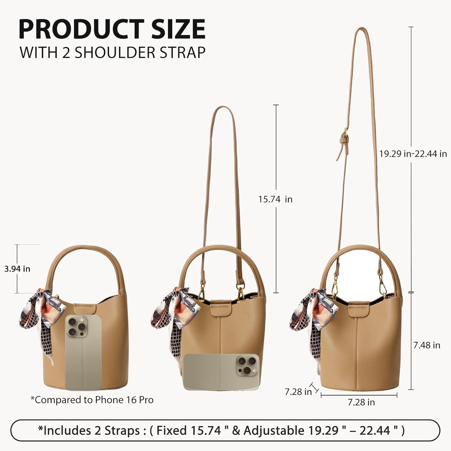 Bucket Bags for Women,Mini Crossbody Bag with Removable Shoulder Straps,Vegan Leather Handbags,Cartera de Mujer