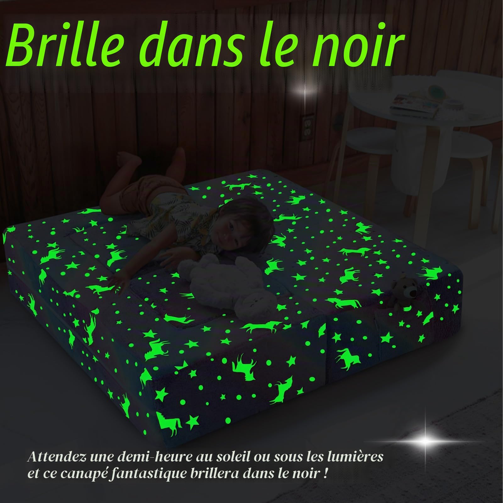MeMoreCool Canapé-lit pour Enfants, Fauteuil pour Tout-Petits, Brille dans Le Noir, Arc-en-Ciel, Chaise Longue Convertible pour Enfants, canapé pour bébé, Chaise de Sol, Meubles de Chambre à Coucher
