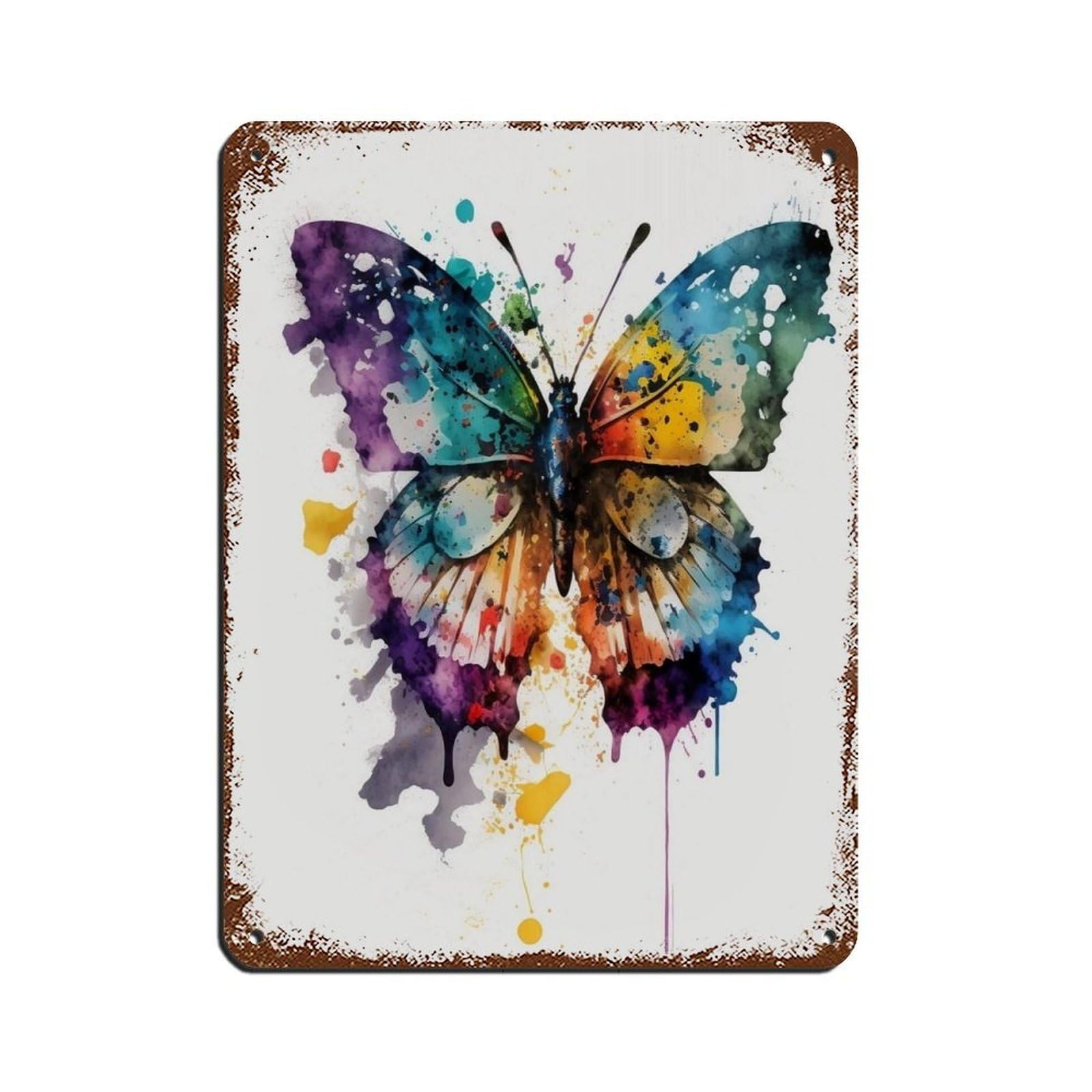 Watercolor Butterfly, Butterfly Art Poster Tin Sign Vintage Metal Pub Club Cafe Bar Home Wall Art Decoration Poster Retro 12x16inch(30x40cm)
