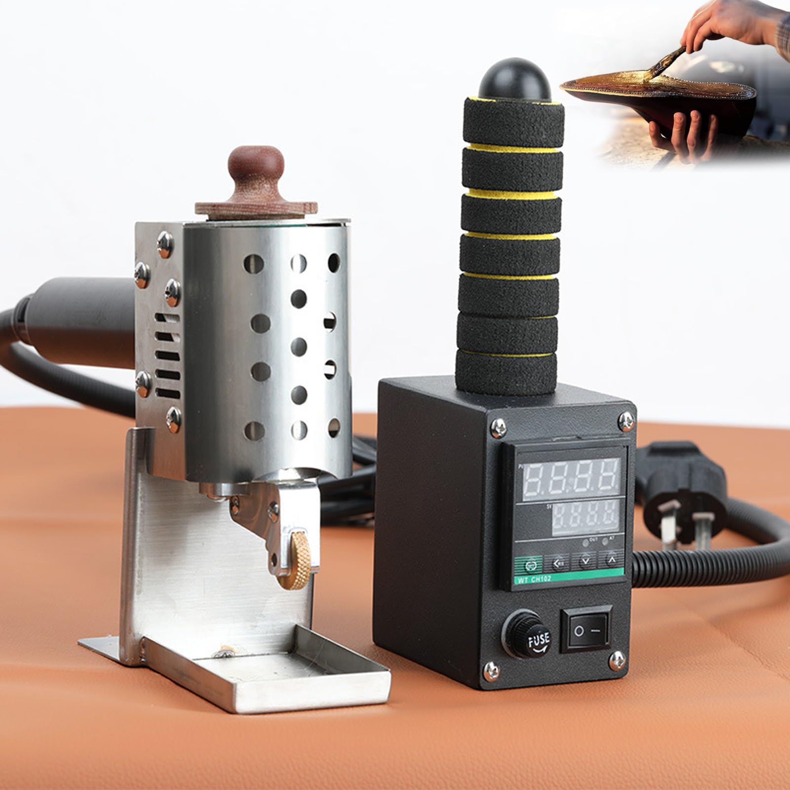 Aserzenith 1 50W Hot Melt Adhesives Glue Dispenser, 50Ml Commercial Heating Rolling Gluing Machine, 50-220℃ Intelligent Temperature Control, For Fabric/Packaging