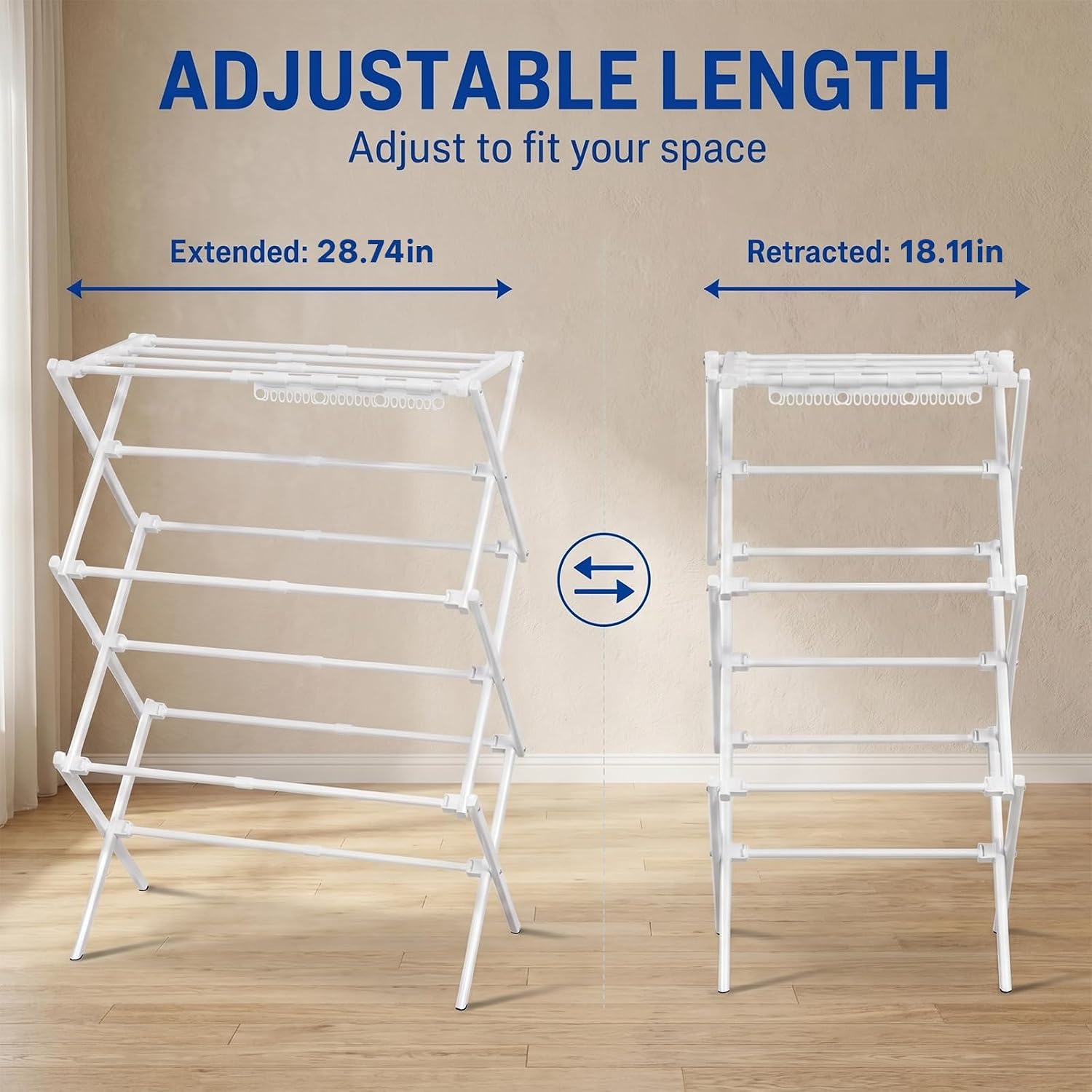Homde Foldable Clothes Drying Rack: Portable Drying Stand with 18 Sock Clip - Expandable Space-Saving Garment Dryer for Apartment Laundry Balcony