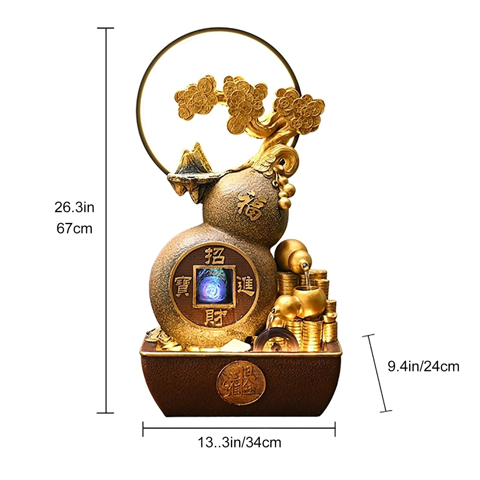 Fontaine à Eau Feng Shui avec Arbre à Monnaie et Roue à Eau – Élégante Fontaine Interieur pour Salon, Bureau et Cadeau