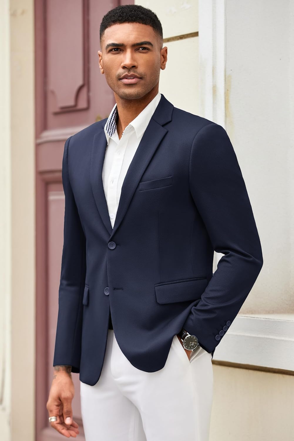 COOFANDY Mens Casual Blazer Slim Fit Suit Jacket Lightweight Knit Sport Coat Two Button Blazer Jacket - Image 2