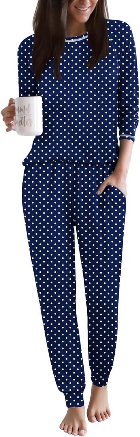 Ekouaer Women Pajama Sets 2 Piece Long Sleeves and Joggers Sleepwear Set Soft Pjs Lounge Set with Pockets