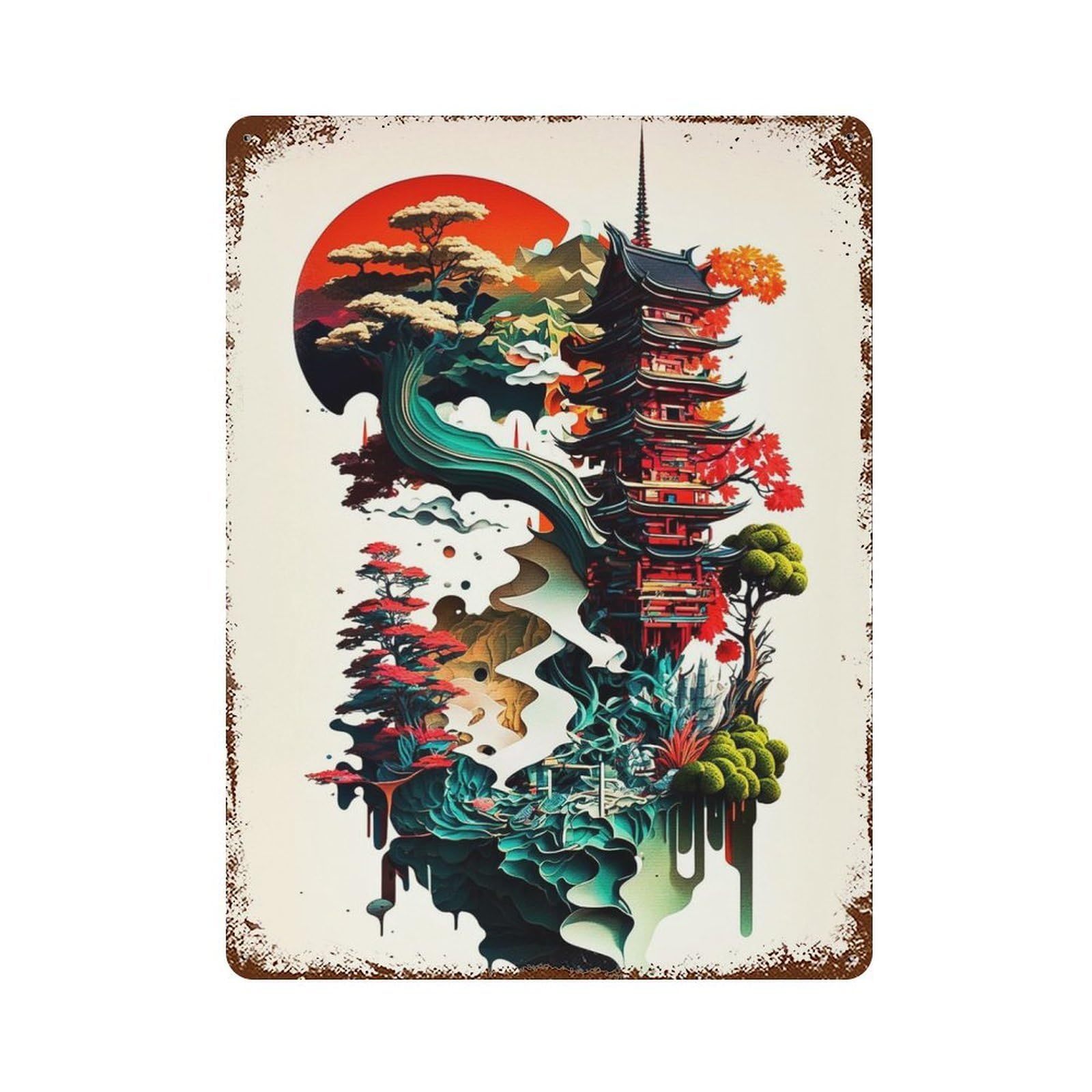 Modern Art of Japanese Rustic Tin Plaque 15.7"x11.8", Novelty Wall Decor for Garage, Pub Or Kitchen