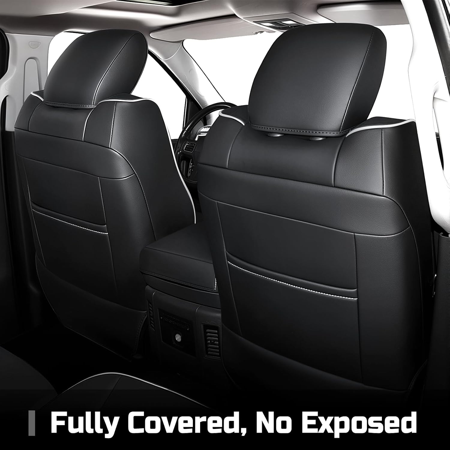 Premium Faux Leather Seat Covers Custom Fit for Dodge RAM 1500 (2012-2019 Lone Star) & RAM 1500 Classic (2019 Laramie) Crew Cab - Fully Covered - (D1 Size, Confirm with Fitment Guide Before Order)