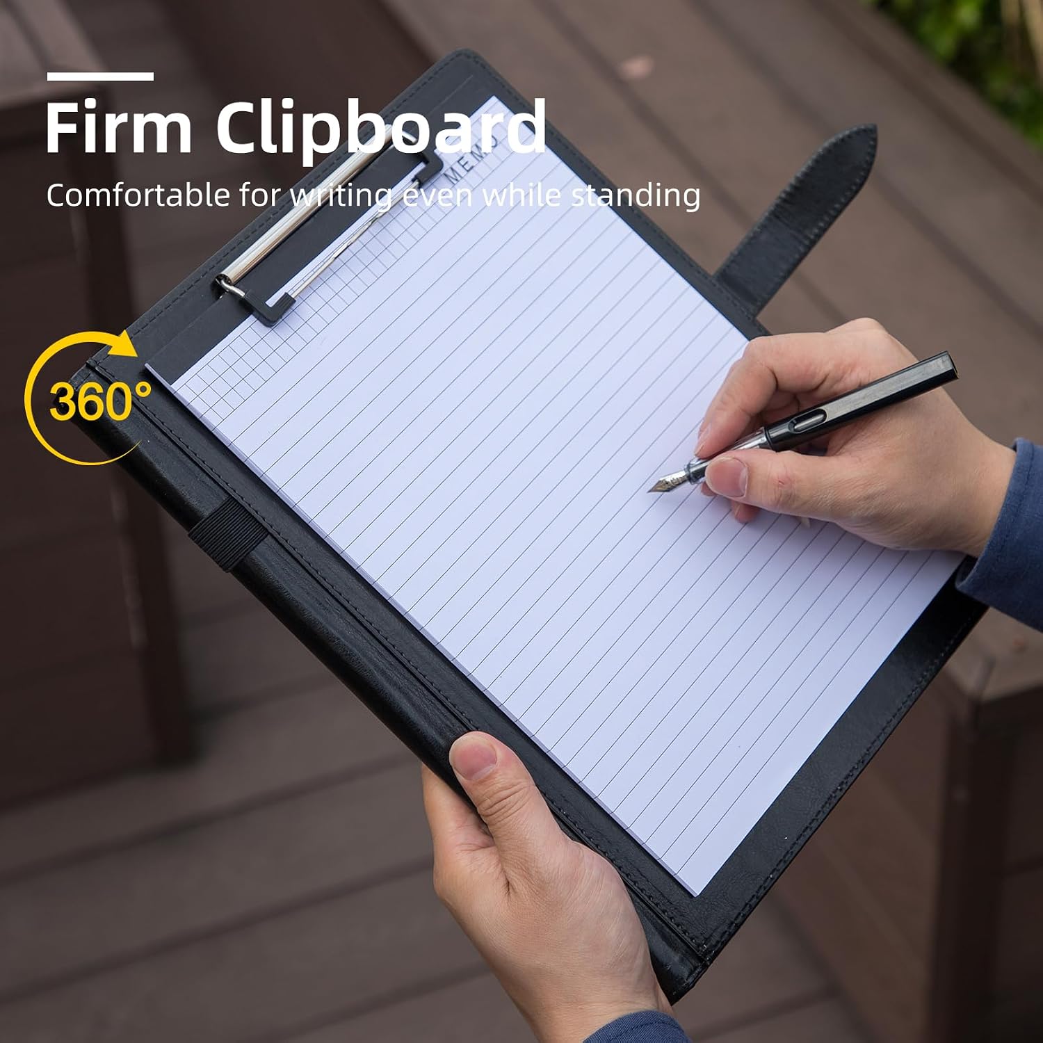 Padfolio Portfolio Leather Binder, Interview Legal Document Organizer, Padfolio Clipboard Folder, Business Card Holder Included 2pcs Letter Sized Writing Pad (Black)
