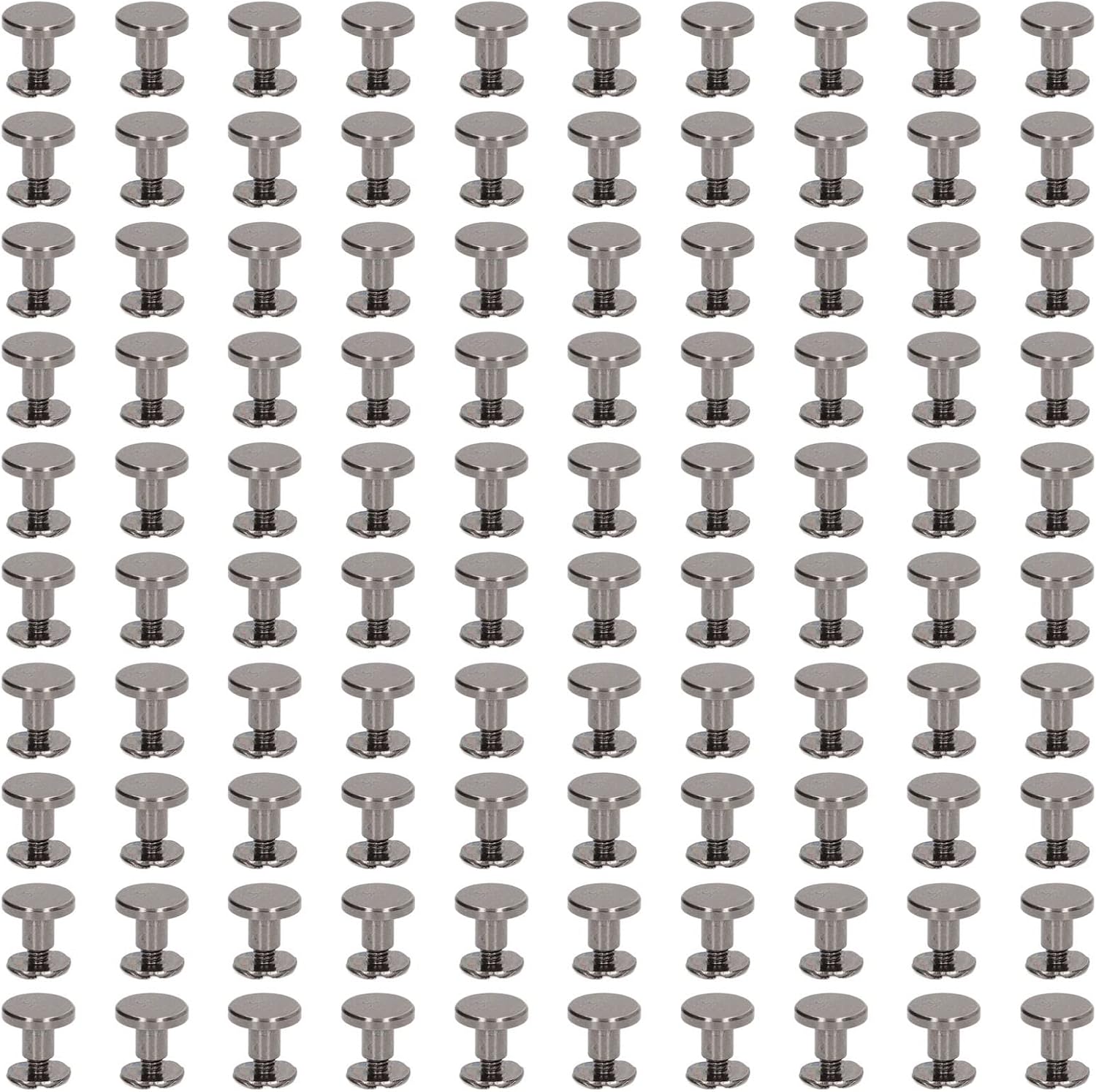 100 Sets Metal Chicago Binding Screws, Electroplated Brass with Arc Surface, Round Flat Head, for Leather DIY and Rivets Projects (9x6.5mm Silver Grey)