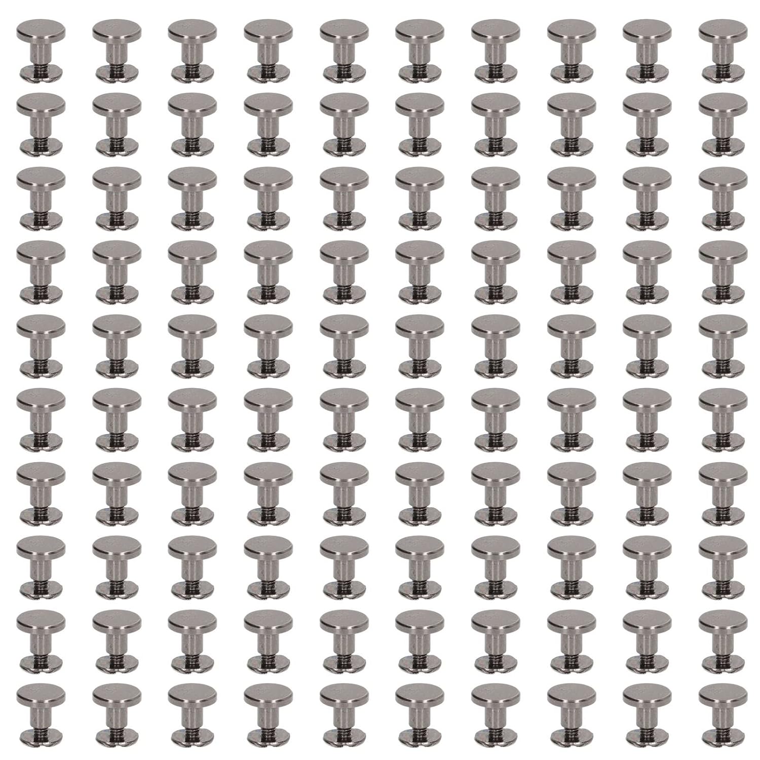 100 Sets Metal Chicago Binding Screws Electroplated Brass Arc Surface Round Flat Head Leather DIY Rivets Screws (9x6.5mm Silver Grey)