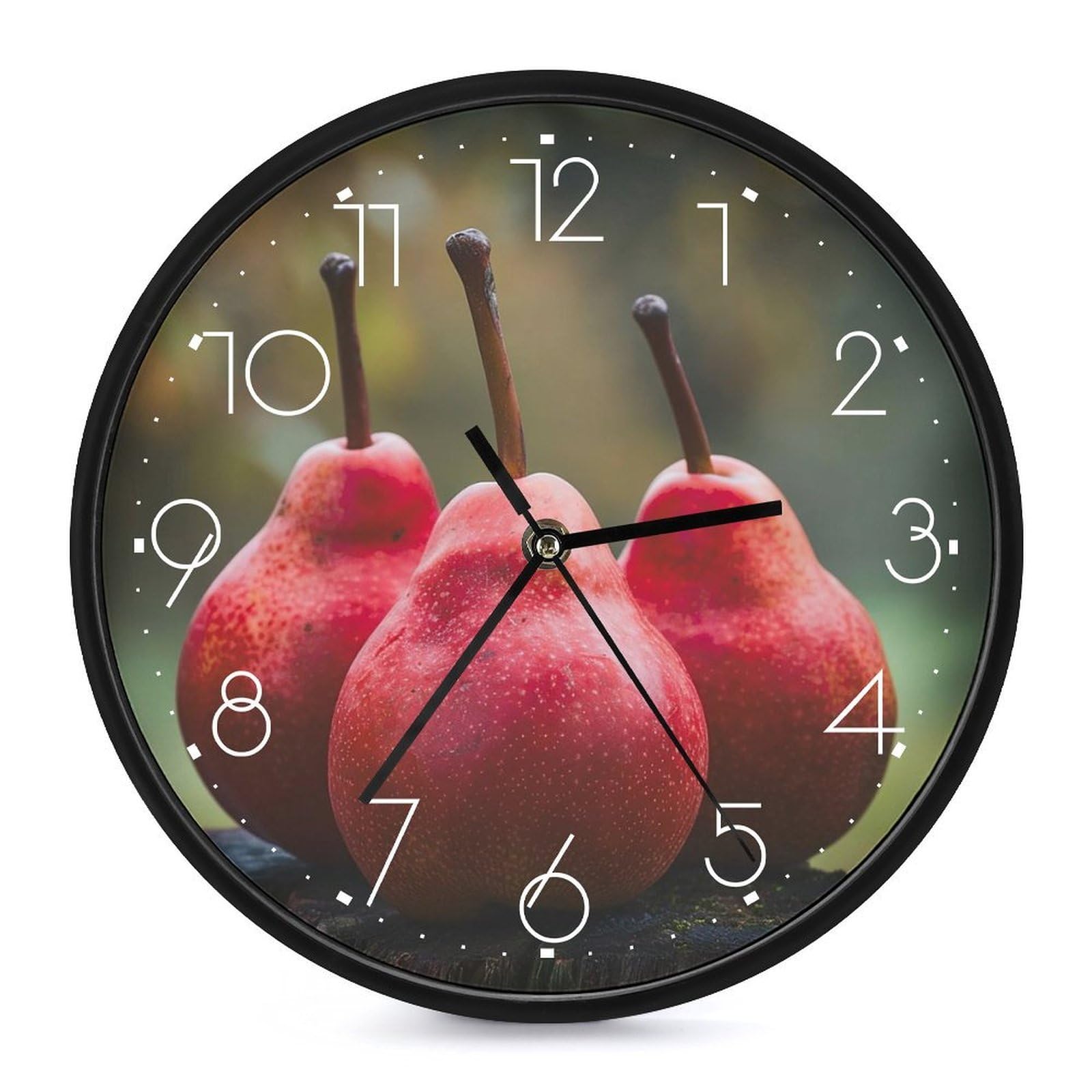 XOPEKVLAWM Wall Clock 10 Inch Non-Ticking Silent Modern Simple Style Round Decor Clocks Three Red Pears Clock Decorative Battery Operated Wall Clocks for Home Office Living Room Bedroom Kitchen