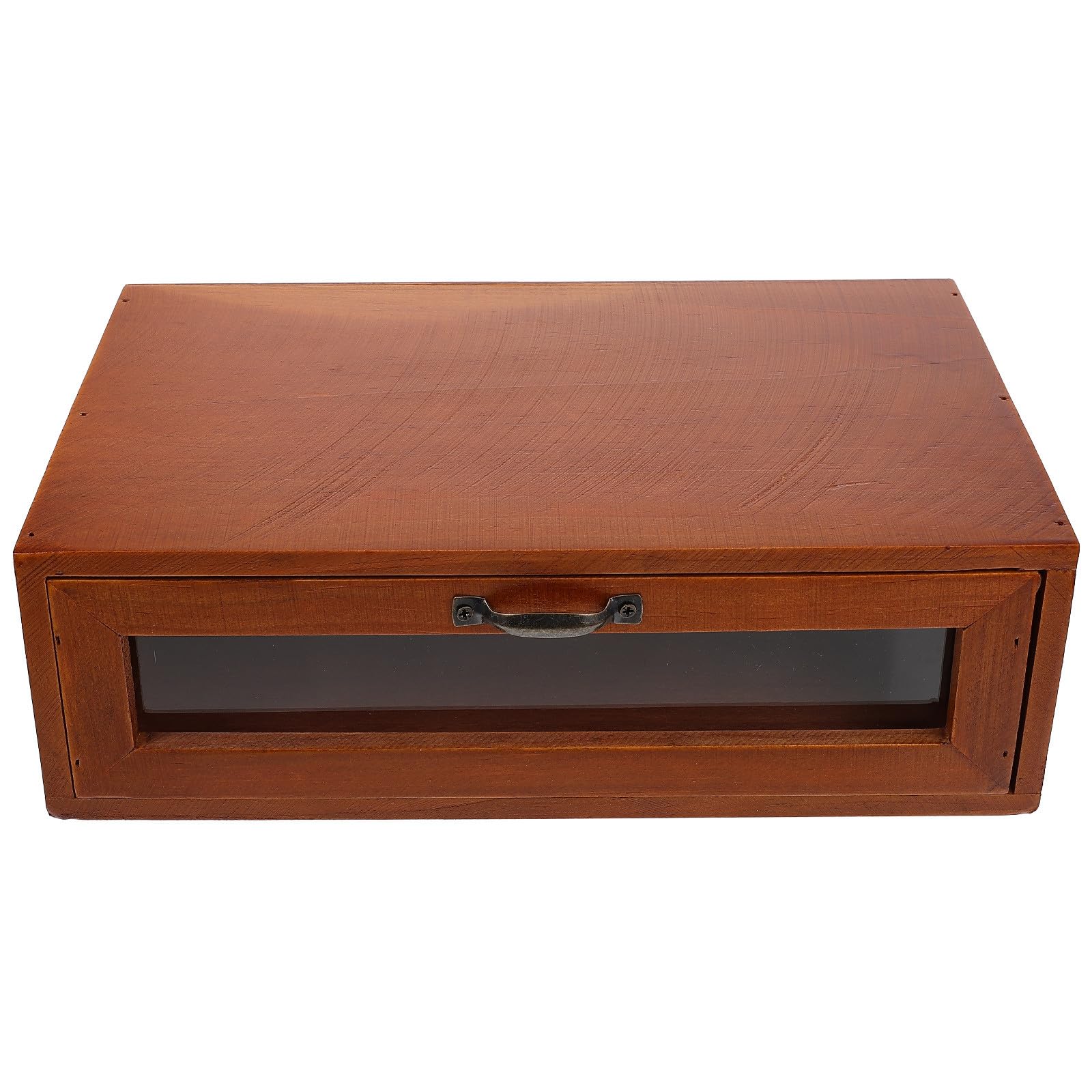 POPETPOP Scatola Portaoggetti Retrò in Legno e Vetro Supporto per Monitor e Organizer da Scrivania Marrone, Decorazione Desktop Multifunzionale per Ufficio