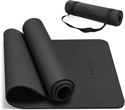 CAMBIVO Yoga Mat 183 x 61 cm TPE 8 mm Thick Fitness Mat with Carry Strap