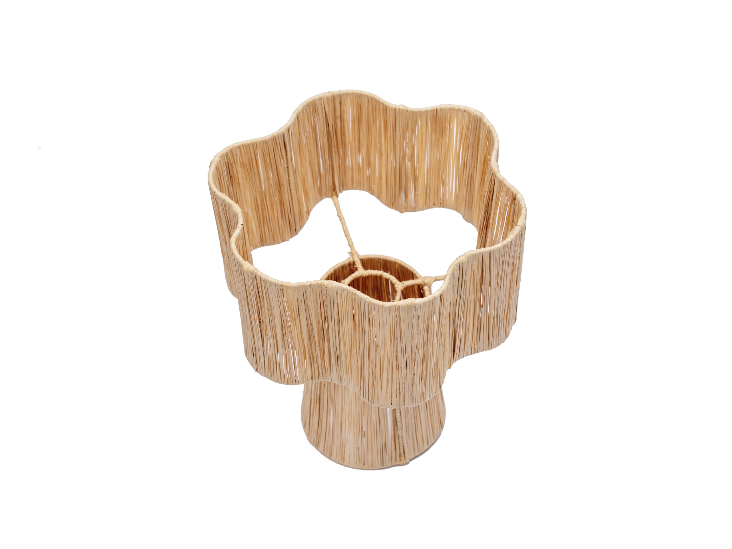 Lámpara de Mesa Artesanal de Rafia, Diseño Floral, 30 cm, Estilo Marroquí, Color Natural
