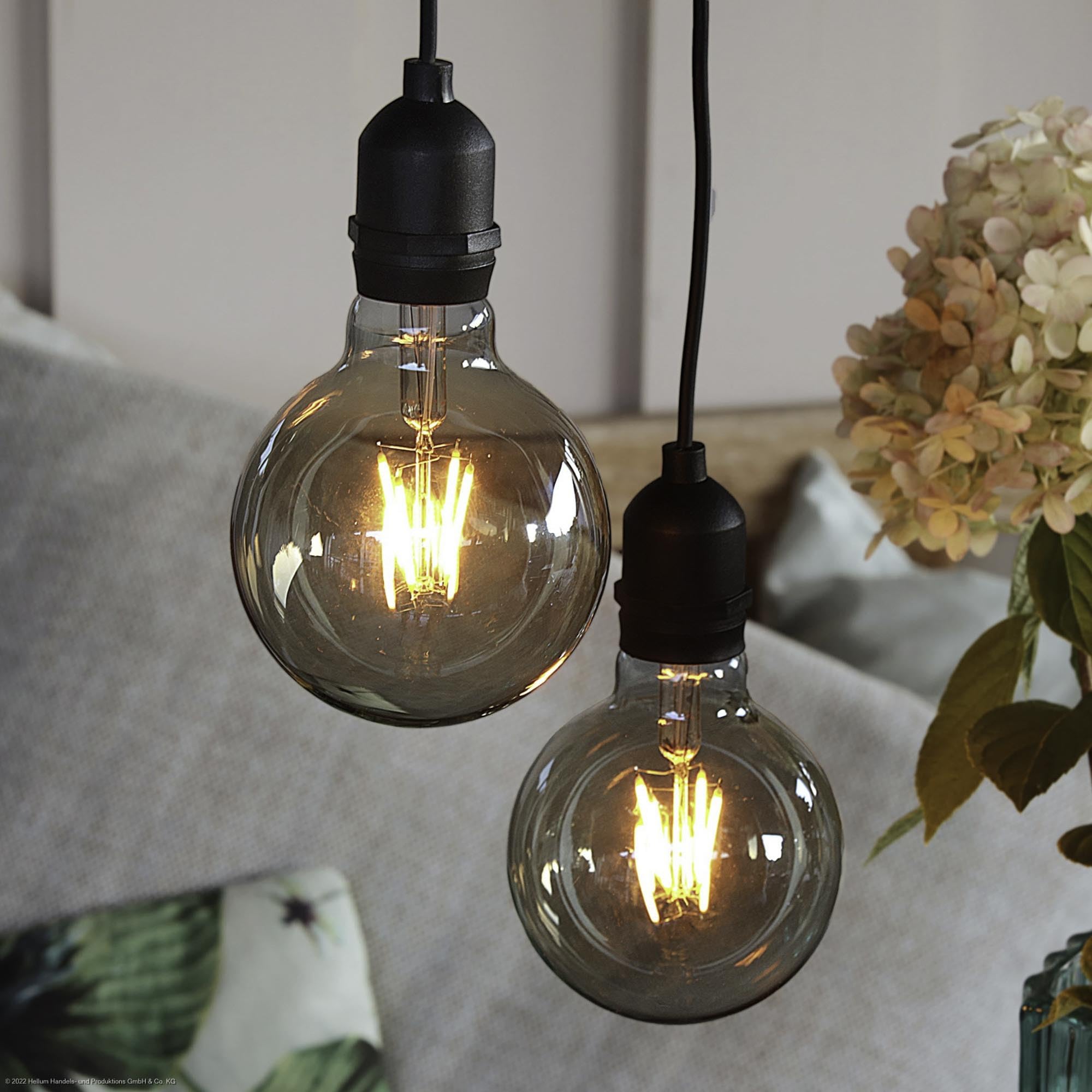 hellum Retro Hängelampe mit Batterie und Fernbedienung outdoor 2er Set, dimmbare Glühbirne mit Batterie und Timer (8xAA nicht inkl.), Lampe outdoor, golden, Glühbirne G95 Ø9,5cm, 151428