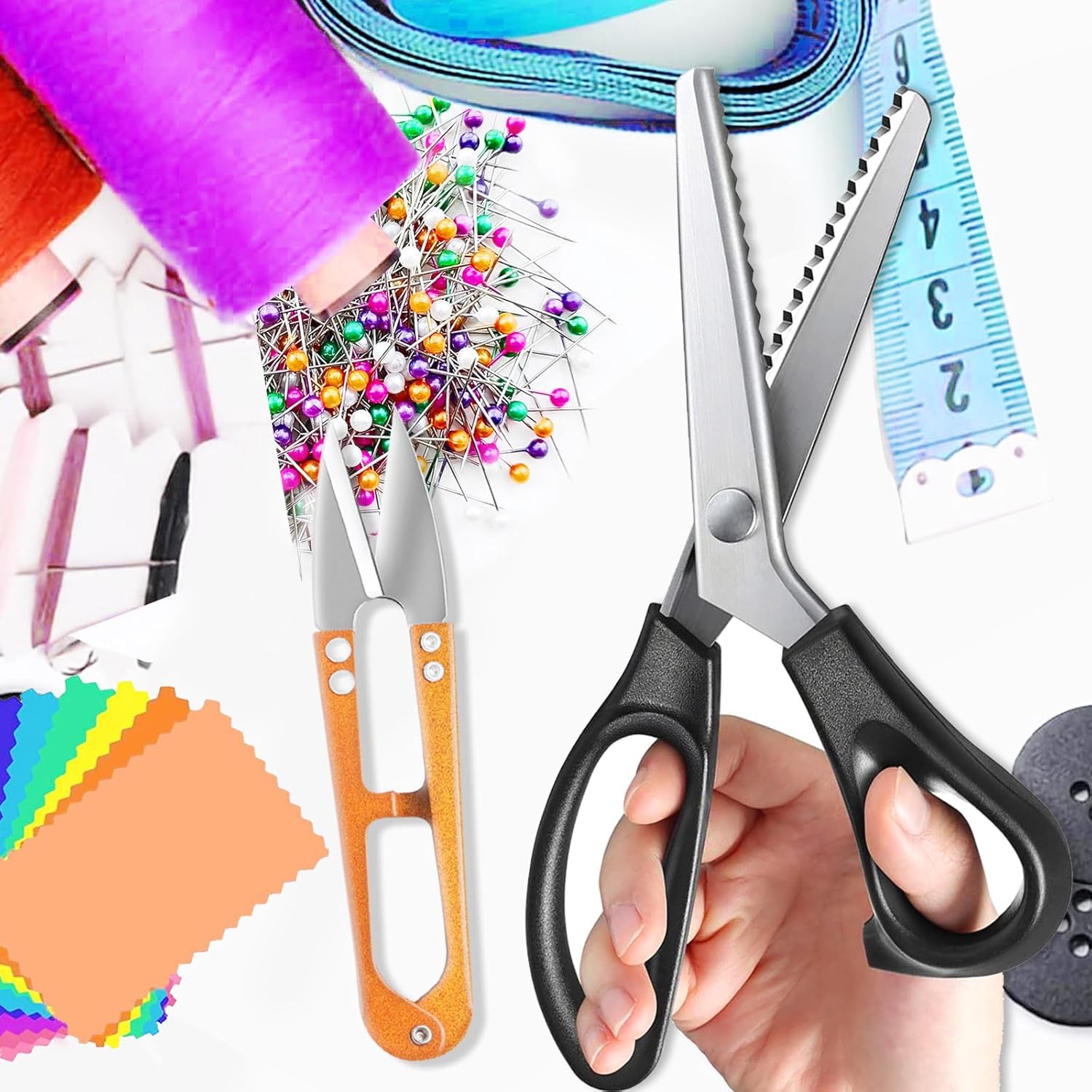 Shears Comfort Grips Crafts Zig Zag Cut Sewing Scissors, Professional Handheld Dressmaking, Pinking Shears, Zig Zag Craft Scissors Decorative Edge, Pinking Shears for Fabric Cutting