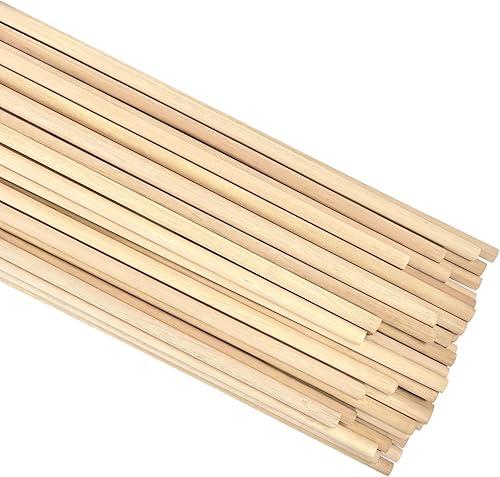 Varillas de madera de 38 x 24 pulgadas, redondas, sin terminar, para manualidades, piruletas, soporte para pasteles, 50 unidades