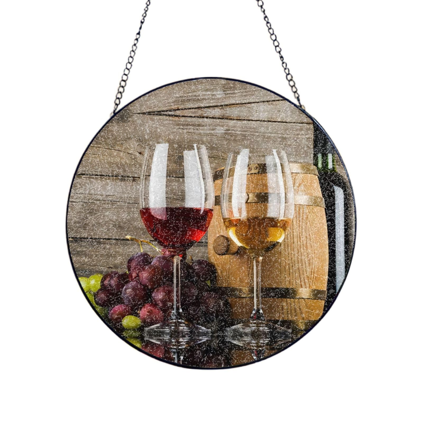 Phayah Art Red Wine Galsses & Grapes Print Stained Glass Window Hanging Suncatcher For Door Terrace Garden Home Decor Sun Catcher Birthday Gifts For Lovers Dad Mom 4in（10cm）