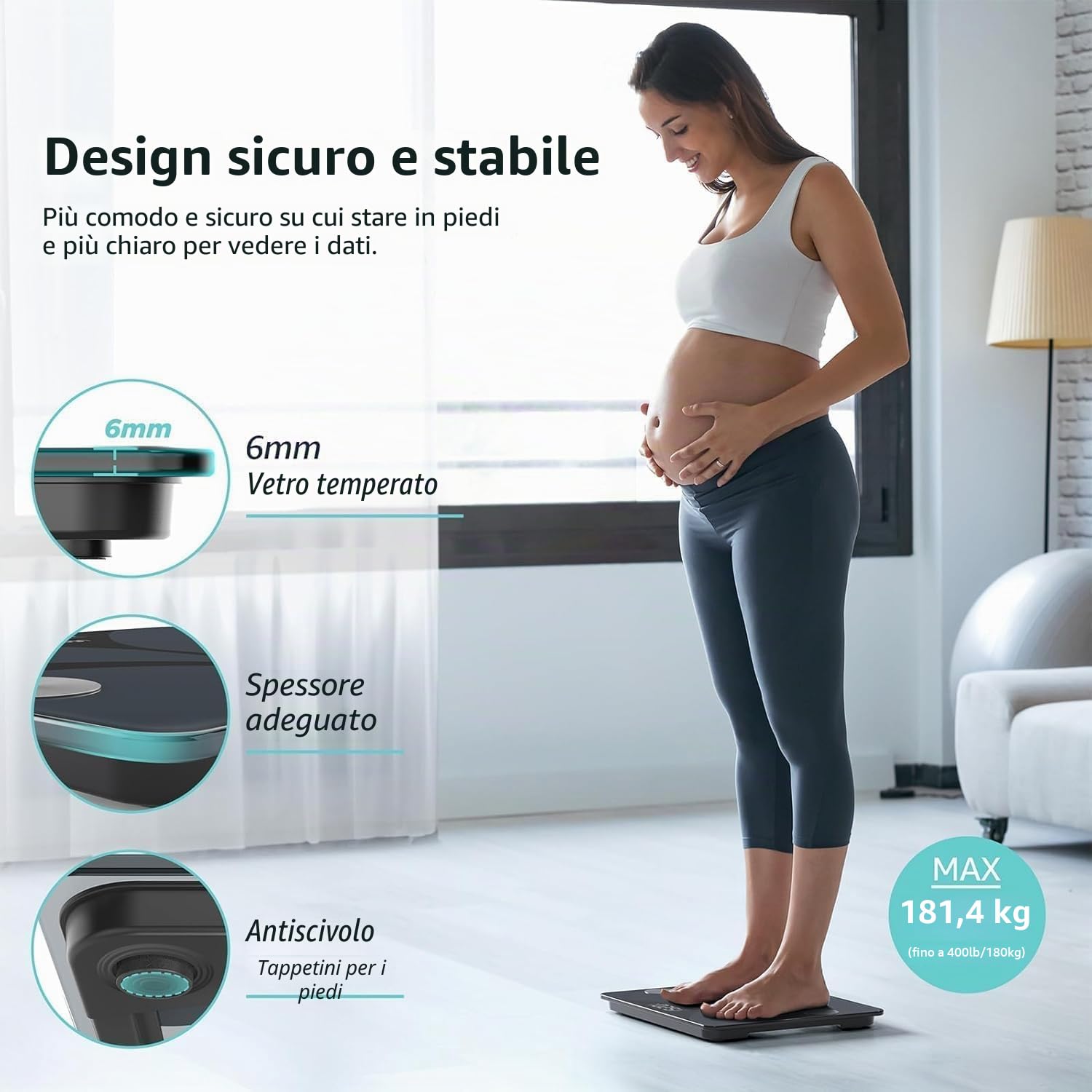 Posture Bilancia Pesapersone Digitale, Smart da Bagno Analizza 13 Elementi della Composizione Corporea, Bluetooth, BMI, Controllo della Salute, Sincronizzazione con App, 180 kg - Nero