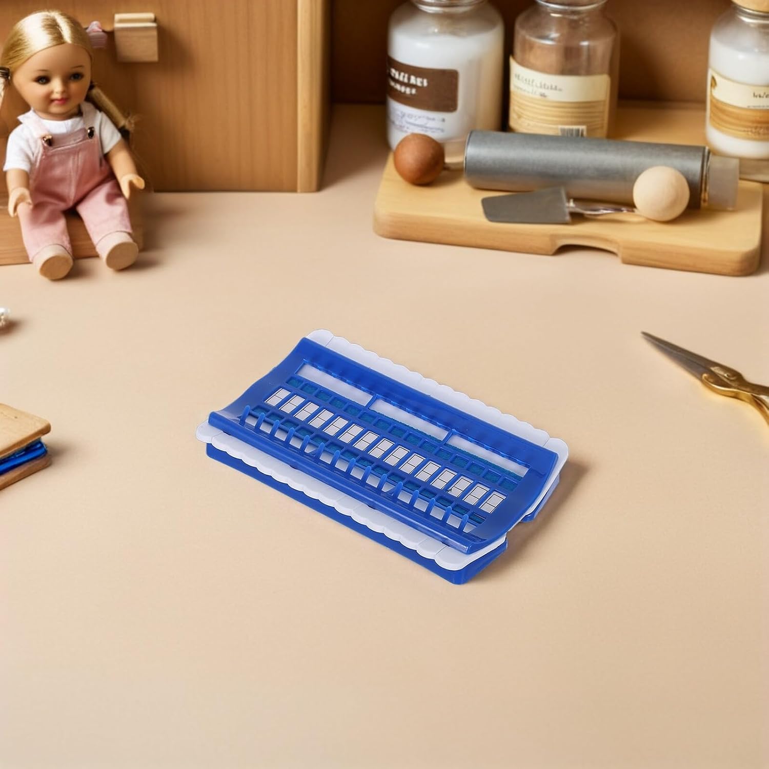 VILLFUL 30-Position Cross Stitch Thread Organizer Floss Storage Rack with Pins Blue Embroidery Floss Holder for Needlework and Craft DIY Thread Sorting
