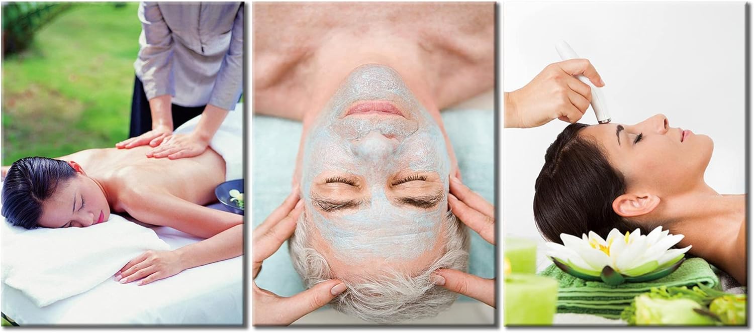 Cawpom Massage Stone Wall Art Hot Stone Massage Wall Decor Body Spa Picture Canvas Printed Health Beauty Studio Painting Poster Frame Home Bathroom Living Room Decoration 3 Panel(60x26 inches)