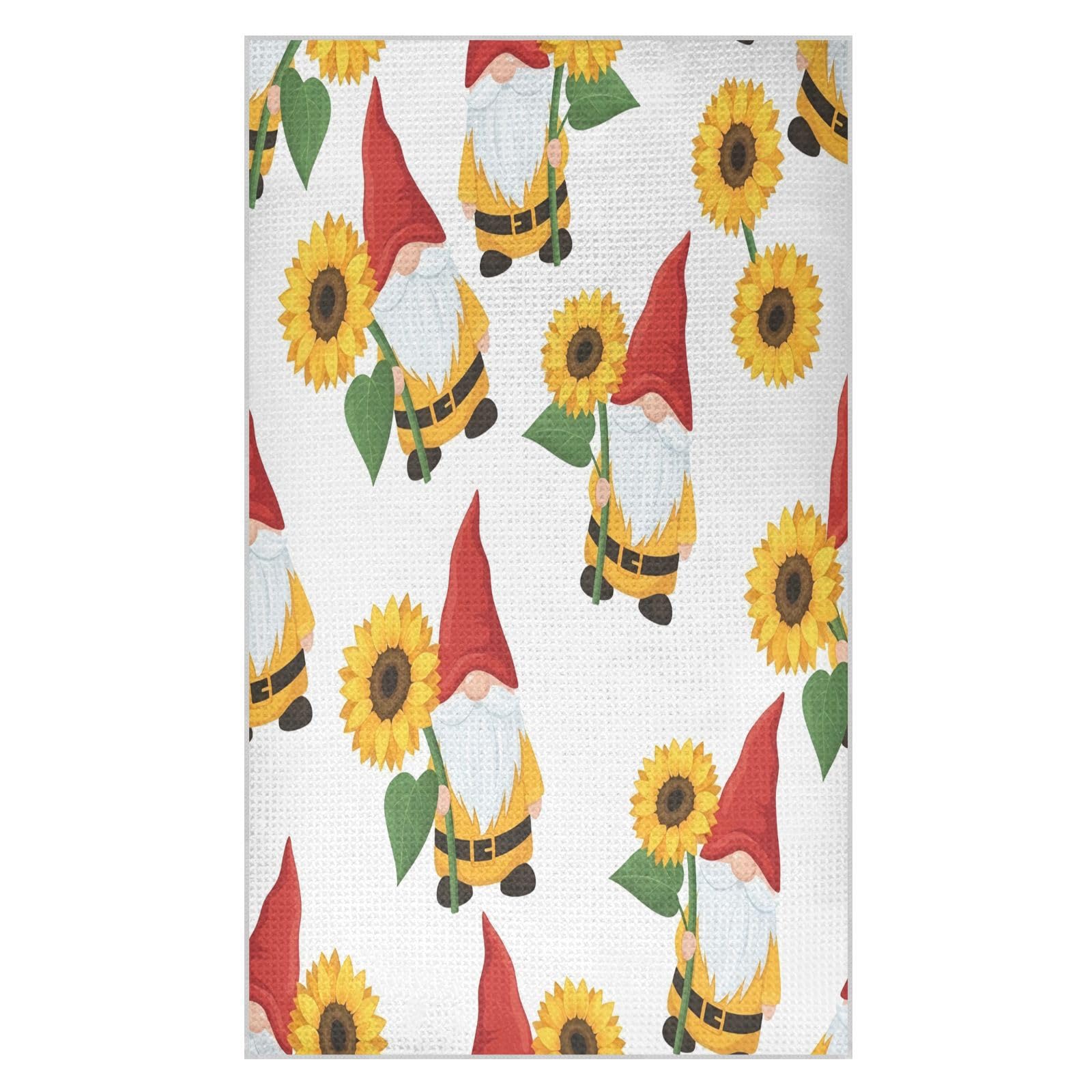 BURSTDDY Sunflower Gnome Kitchen Towels,Absorbent Dish Towels 2 Pack