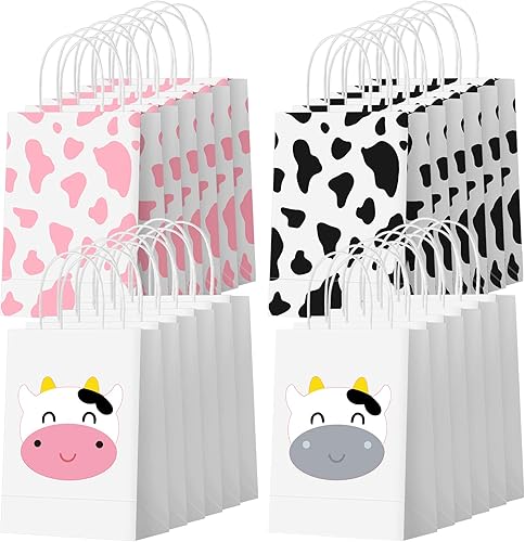 Patelai Paquete de 24 bolsas de regalo con asas, bolsas de papel kraft con estampado de golosinas temáticas para regalos de fiesta de cumpleaños
