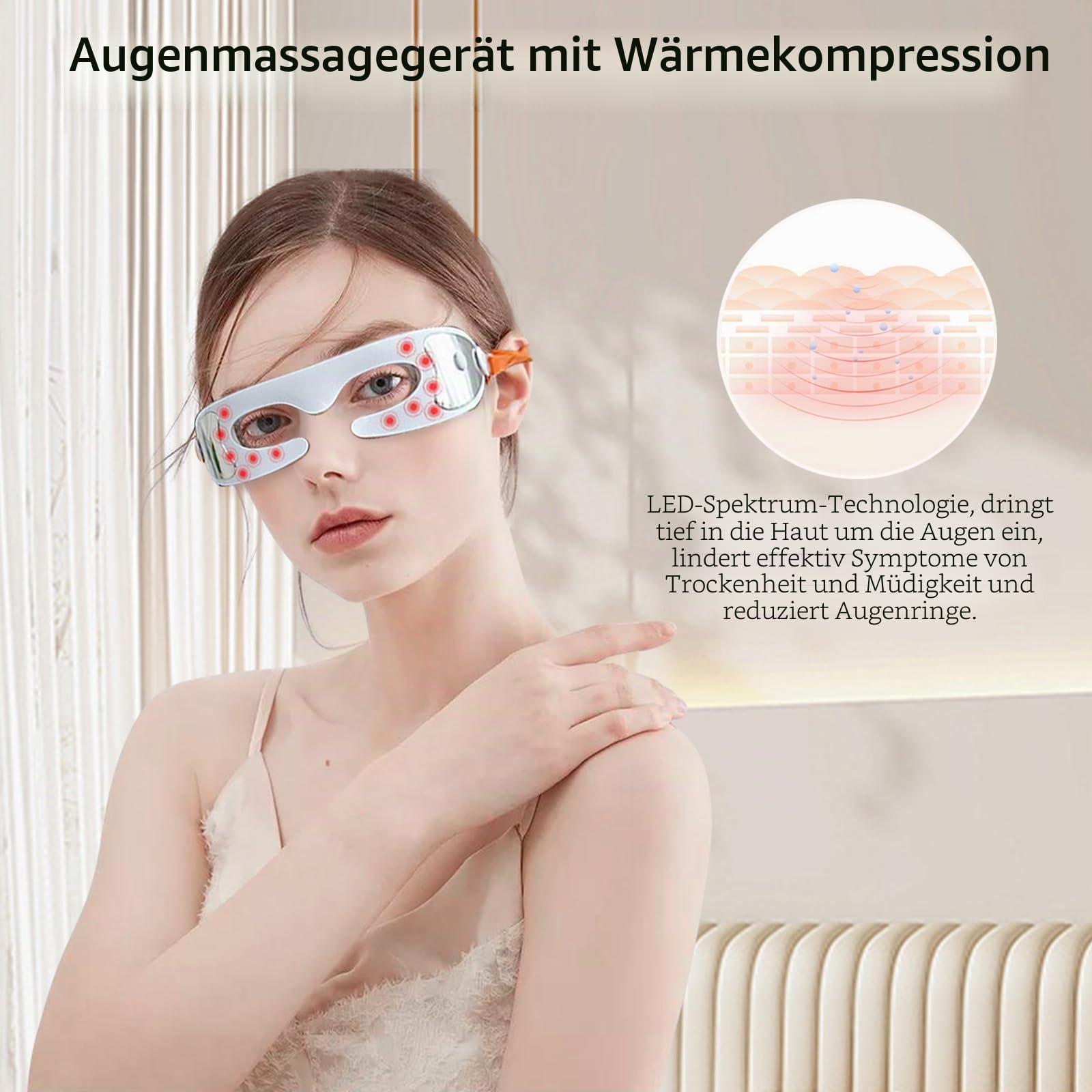Augenmassagegerät,CEIEVER Mikrostrombrille mit 3 Massagemodi Elektrisches Augenmassagegerät Rotlicht Anti-Falten-Massagegerät für trockene Augen Schlaf