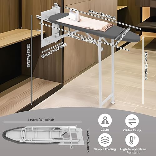 Miniatura 2 de Tabla de planchar plegable giratoria de 180 para armario, tabla de planchar deslizante, ahorro de espacio, resistente al calor para el hogar y