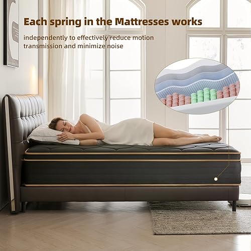 Miniatura 5 de Colchón tamaño King de 12 pulgadas, colchones tamaño King en una caja, espuma viscoelástica de gel refrescante, alivio de presión, colchón híbrido