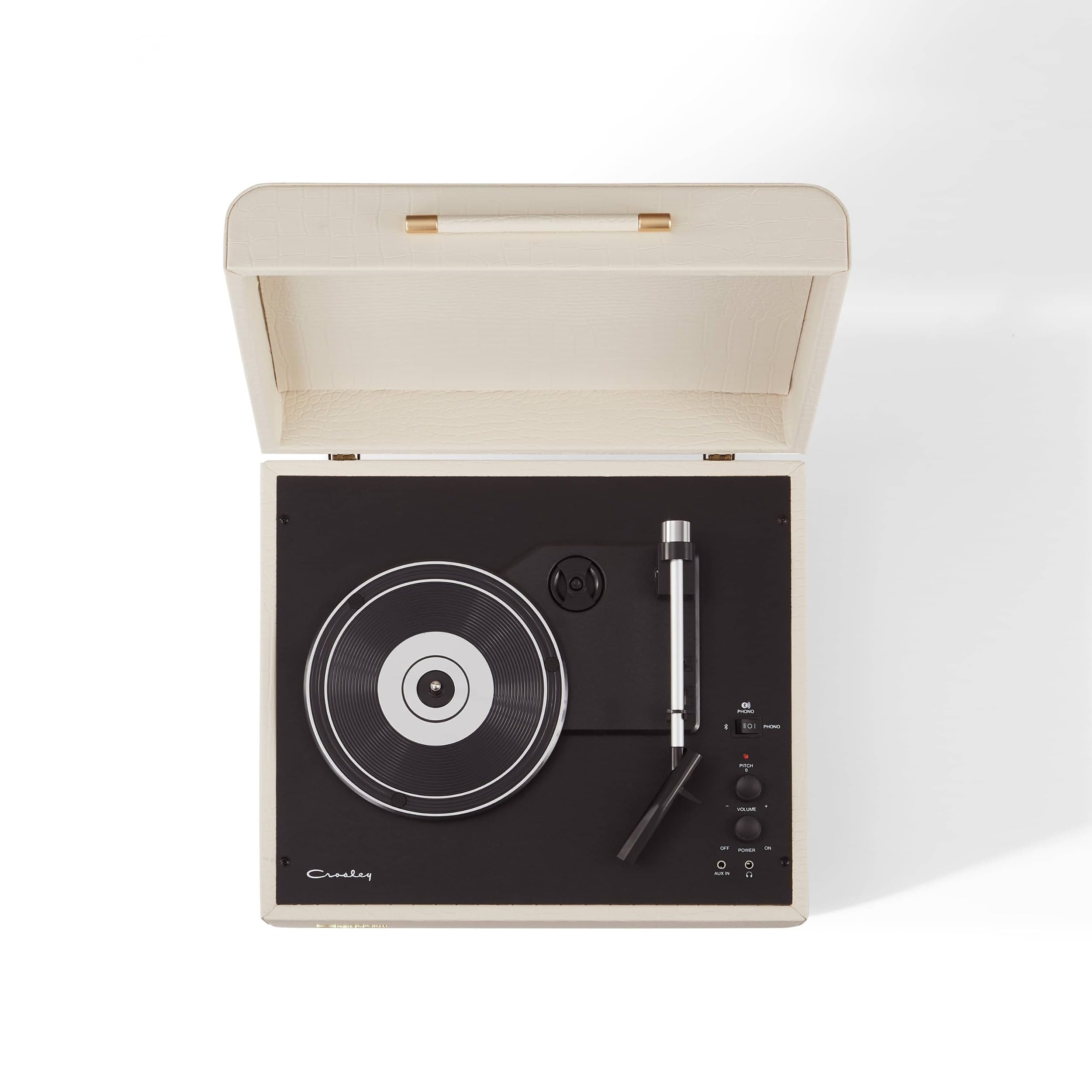 Crosley Mercury Giradischi Vinili con Bluetooth In/out - Giradischi Vintage Design - Lettore di Dischi a 3 Velocità - Per 7", 10" e 12" - Portatile con Custodia Integrata - Crema