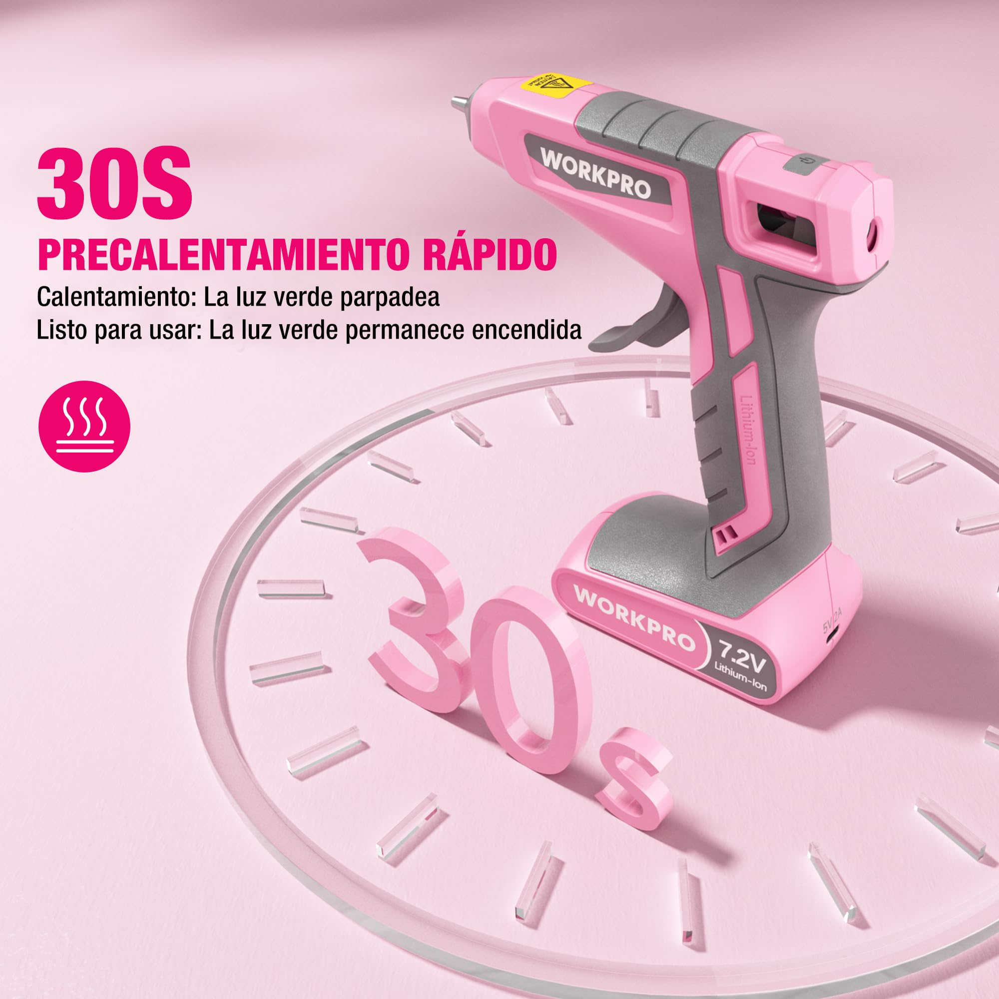 WORKPRO Pistola de Silicona 7,2 V Inalámbrica y con Cable, 20 Barras Incluidas, Calentamiento Rápido 30 s, Flujo Constante de Pegamento, Carga USB-C, para Manualidades y Reparaciones | Calentamiento Rápido en 30s con Flujo Constante para Manualidades, Rep