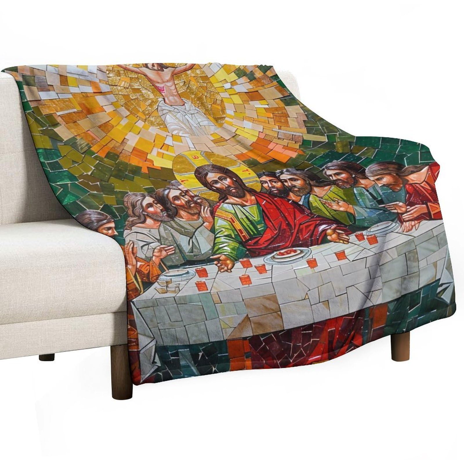 YHGSREUOH Mosaic The Last Supper 03 Flannel Blankets Fleece Soft Throw Lightweight Plush Gifts for Couch, Bed, Cozy Sofa Plush, Chair, Lovers 175x200cm(70x80in)