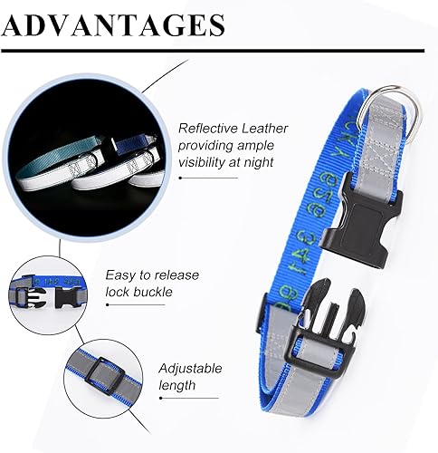 Miniatura 4 de Collar reflectante personalizado para perro, nombre y número de teléfono bordado personalizado para mascotas con hebilla de nailon ajustable en 5