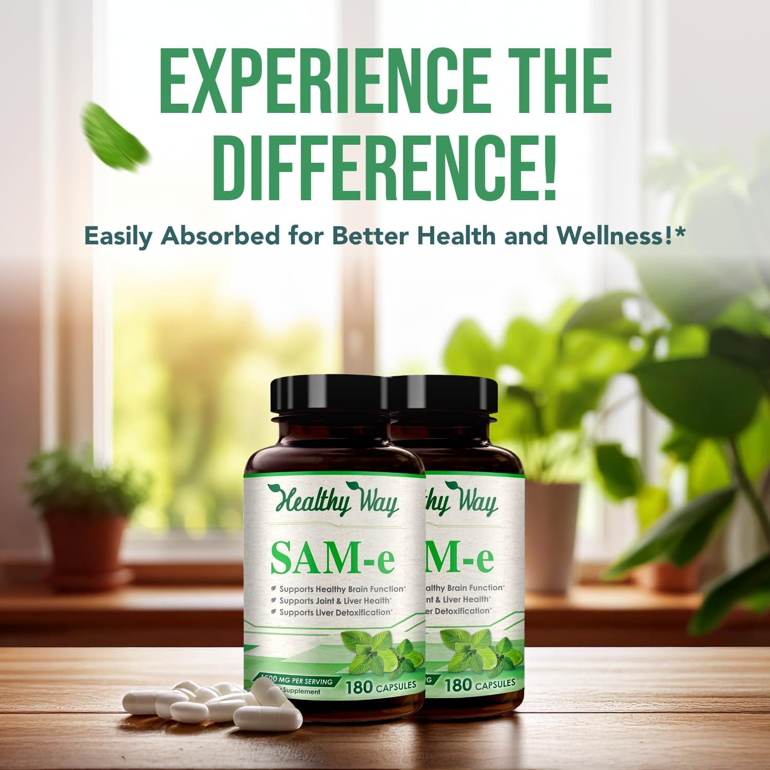 1500mg SAM-e Supplement - High Strength S-Adenosyl-L-Methionine Capsules 1500mg per Serving for Joint Brain Liver and Mood Support - Non-GMO High Absorption Same Supplement (120 Servings)