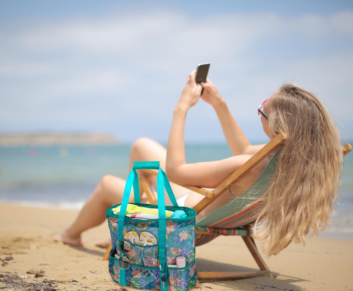 KABAQOO Mesh Beach Bag, Extra Large Beach Bags with 9 Pockets & Zipper Waterproof Lightweight Beach Tote for Beach/Pool Trip | Extra Large, 9 Pockets, Zipper, Waterproof, Lightweight, Beach/Pool Trip - Image 2