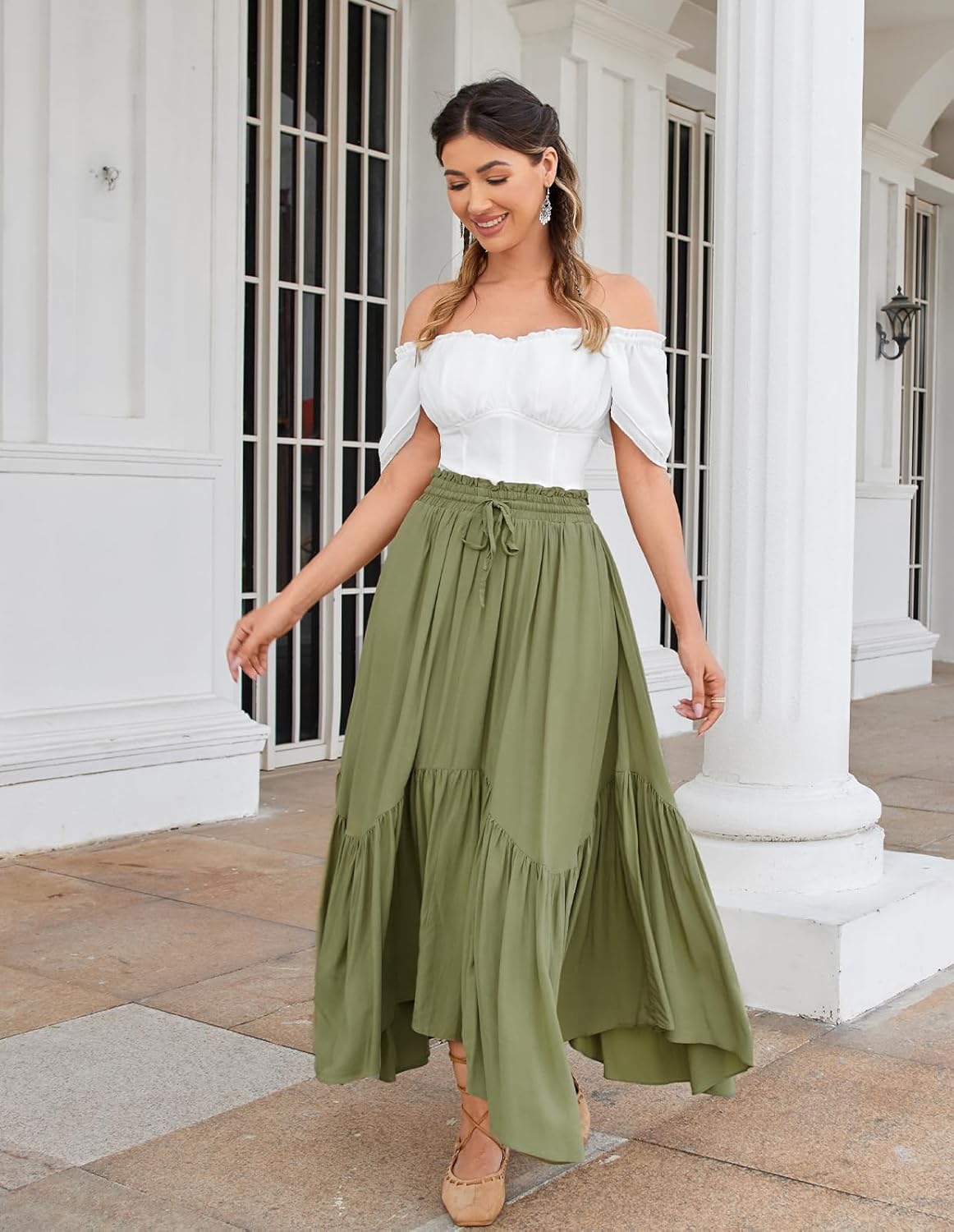 Scarlet Darkness Women Renaissance Shirt Off Shoulder Flutter Short Sleeve Top Summer Square Neck Peasant Blouse - Image 3