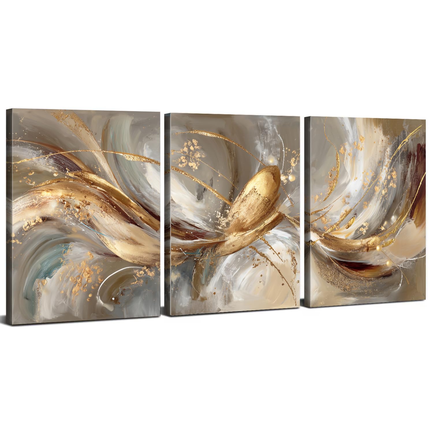 3 Piece Abstract Gold Wall Art for Living Room Modern Bedroom Wall Decor Marble Texture Picture Canvas Prints Minimalist Watercolor Fluid Poster Luxury Artwork Framed Office Home Decorations 12x16