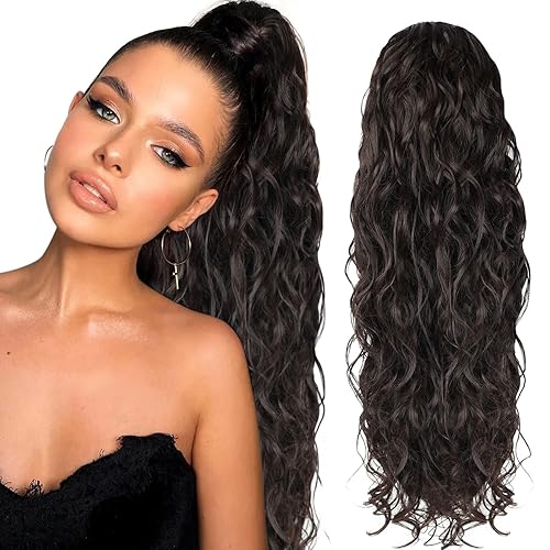 Extensiones de cola de caballo rizadas y sueltas con cordón, para mujeres negras, extensiones de cabello grueso, largo, rizado, ondulado, con clip