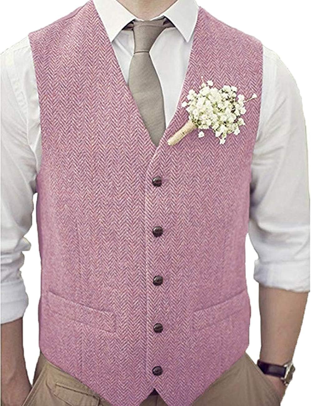 Herringbone Vest Men Big And Tall Suit Waistcoat Slim Fit Groomsmen Vest For Wedding Rustic STMJ003