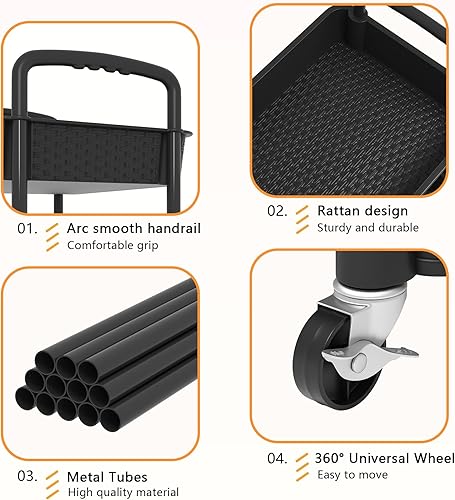 Miniatura 4 de MOYIPIN Carrito rodante de plástico de 4 niveles con asa, carrito de almacenamiento utilitario con oficina, sala de estar, cocina, estantes