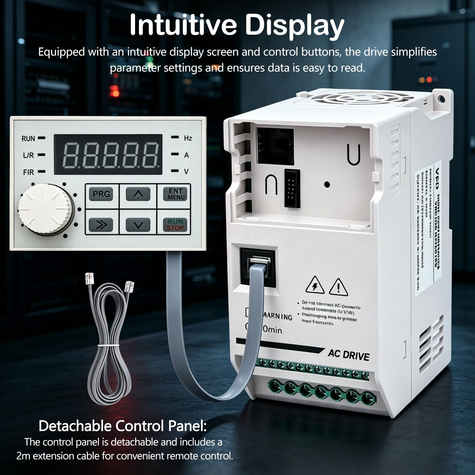 Variador de Frecuencia VFD 3 HP, 380V 2,2kW 5,5A Trifásico Entrada de 50-60 Hz a Salida Trifásica de 0-3200 Hz Incluye Cable de Extensión 2 m para Control de Velocidad de Motores de Husillo CNC