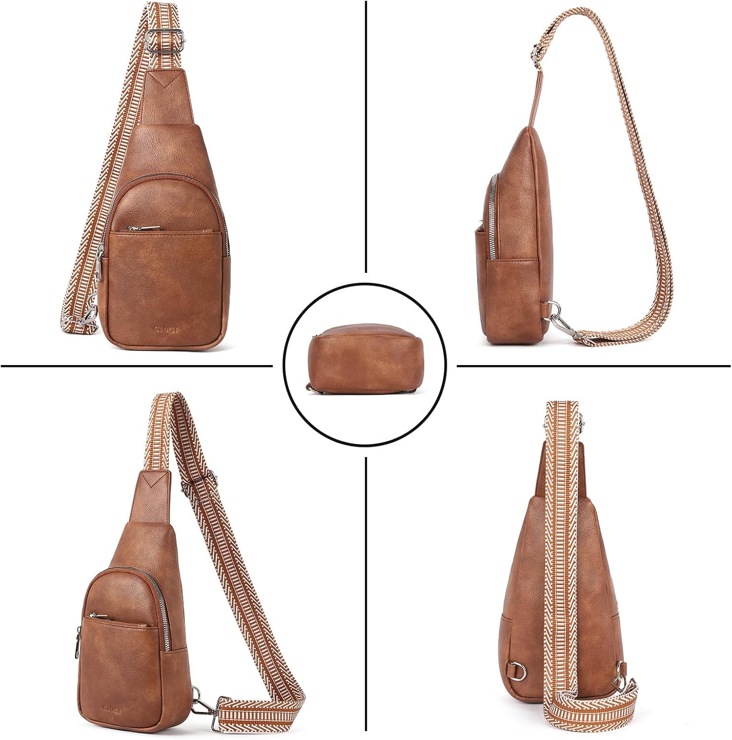 [JUNENTER] レディース用スモールスリングバッグ、レディース用ヴィーガンレザークロスボディバッグ、ギターストラップ付きファニ