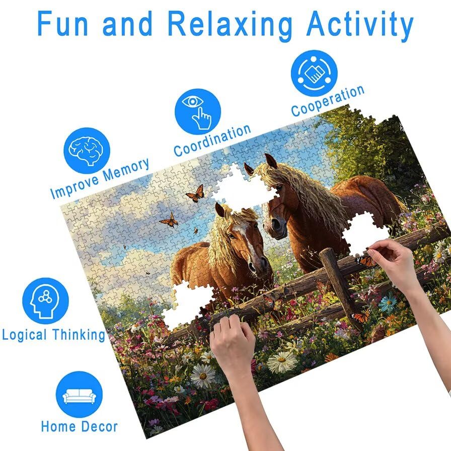 Puzzle 1000 Piezas, Puzzle Granja con Caja Regalo, Caballo Puzzles 1000 Piezas Adultos, Medidas: 75 x 50 cm, Rompecabezas Adultos de Madera, Rompecabezas para Decoración Hogar, Regalo Mujer, -6372