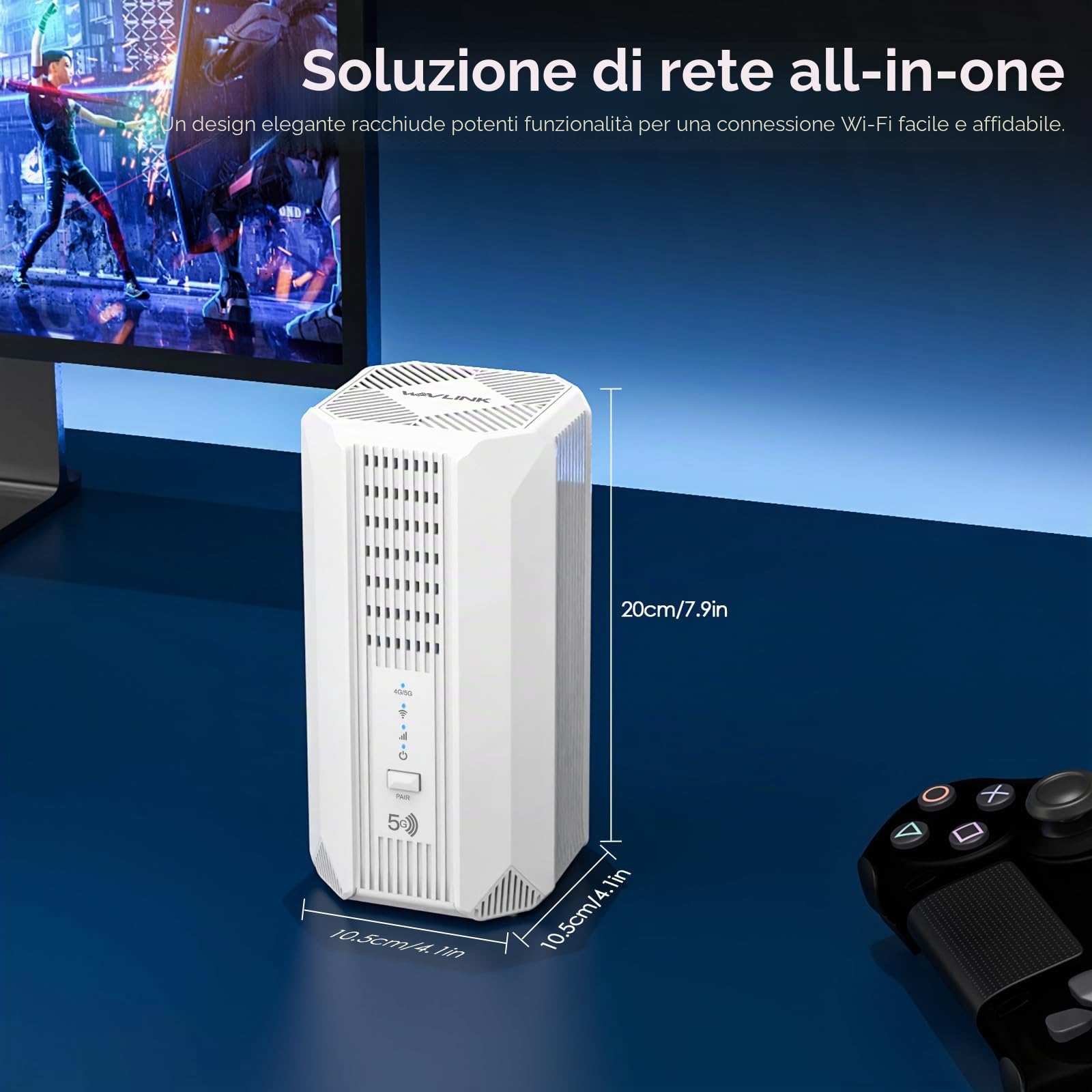 WAVLINK WiFi 6 AX3000 Router 5G con Slot SIM, 3,4 Gbps 5 G NR + 2975 Mbps WiFi 6, Supporto SA/NSA, 2 Porte Antenna Cellulare 5G, Porta Gigabit WAN/LAN, Slot per Scheda Nano SIM, VPN