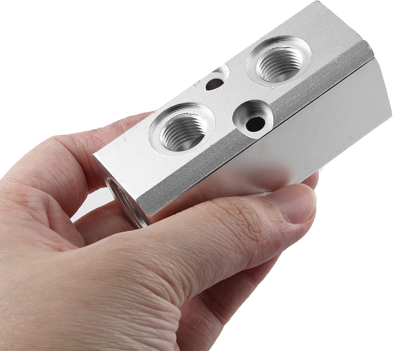 2 Way Pneumatic Manifold Air Distribution Block, Compressed Air Manifold Pneumatic Block, Air Coupler Fast Connector for Compressor, Silver