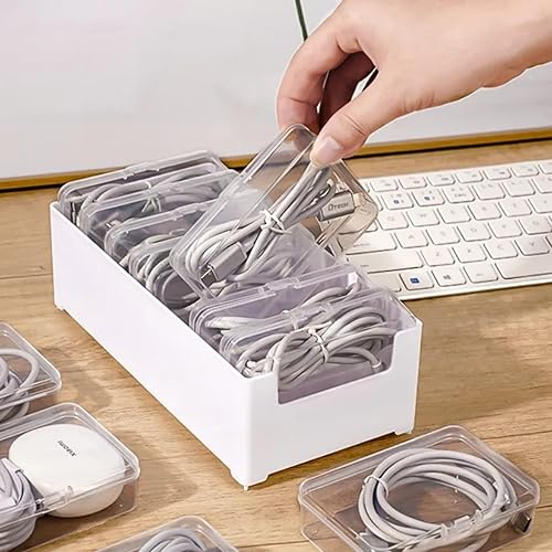 Miniatura 3 de Caja de almacenamiento organizadora de cables con 7 bridas de cables, caja de gestión de cables de escritorio con interruptor, organizador de cables