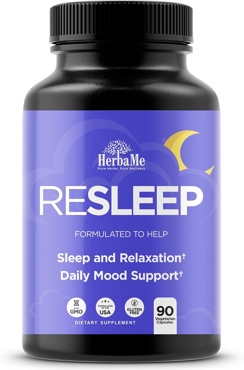 HerbaMe Melatonin Free Sleep Aid for Relaxation with Valerian & Chamomile | Magnesium Glycinate, GABA, Apigenin & L-Tryptophan for Restful Sleep, Nighttime Calm & No Morning Grogginess, 90 Capsules