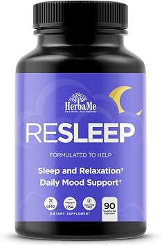 HerbaMe Melatonin Free Sleep Aid Calm Your Mind at Night with Magnesium Glycinate, Chamomile, Apigenin & GABA, Valerian for Relaxation, Restful Sleep & No Grogginess 90 Capsules